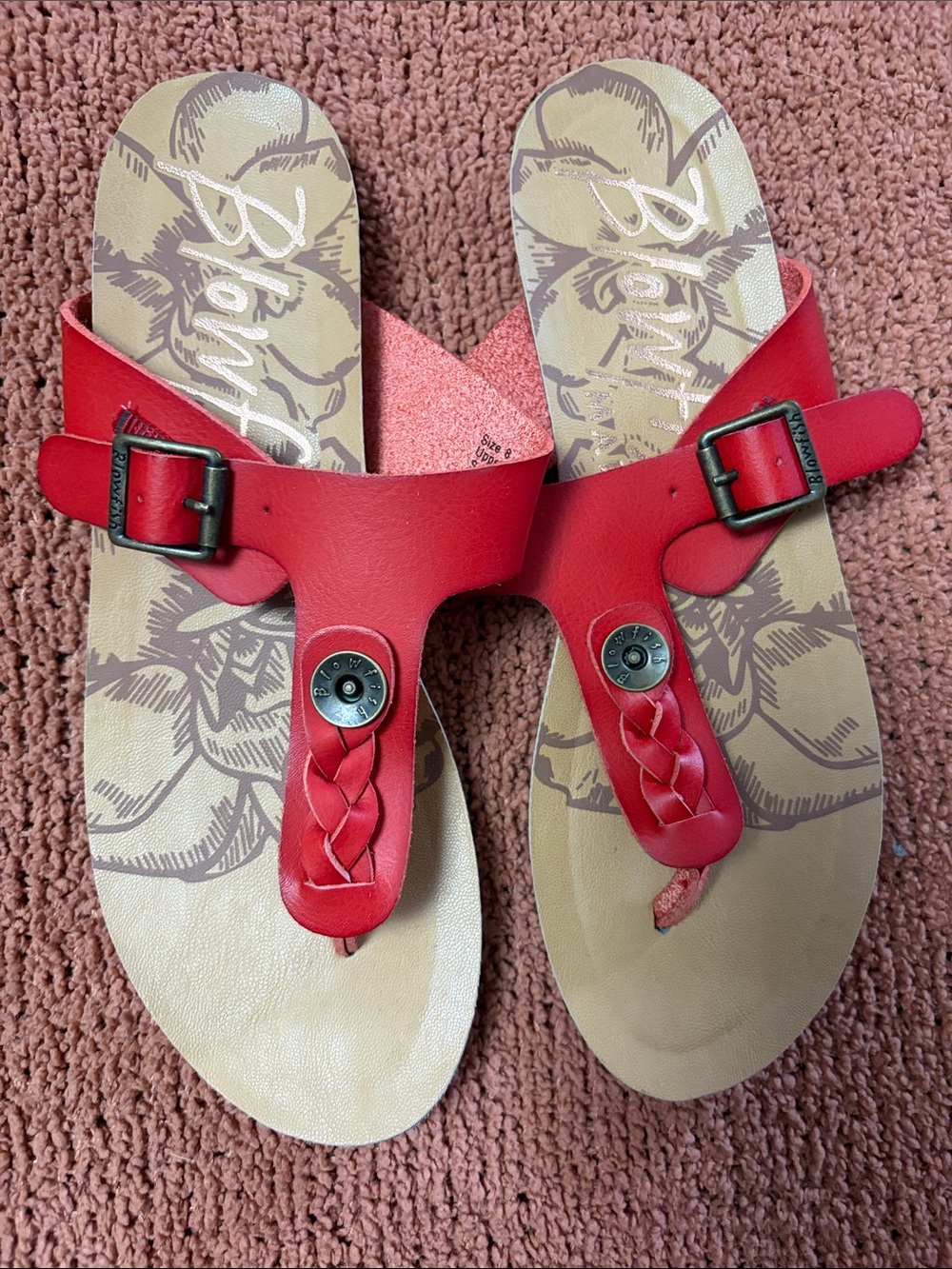 Blowfish Red Braided Toe-Post Slide Sandals with Buckle